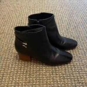 Talbots black genuine leather booties Size 8 with gold buckle detail
